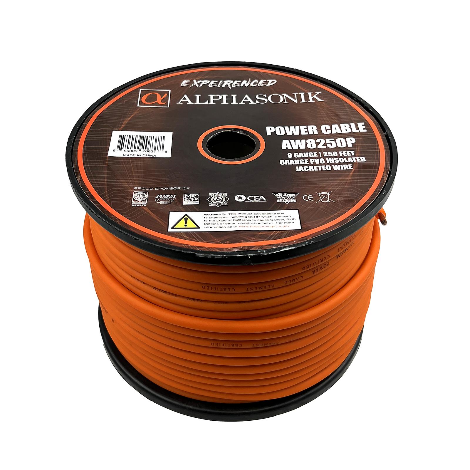 Alphasonik AW8250P 8 Gauge Power Wire Roll 250 ft Orange
